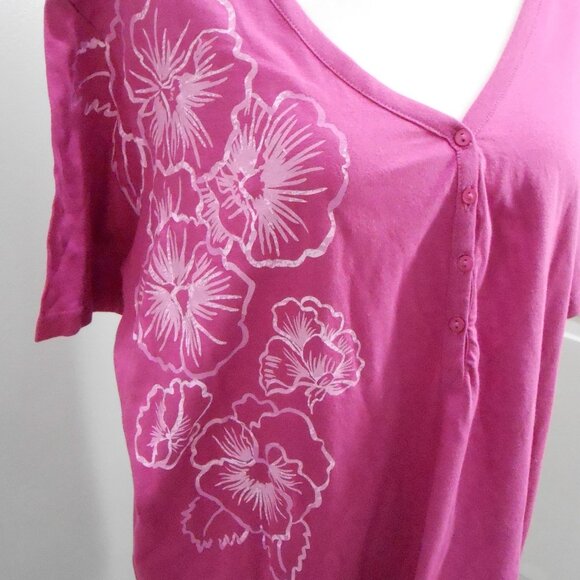 Jayne B Collection Fuchsia Ladies V-Neck Floral Short Sleeve Top-Size-20/22W - Picture 4 of 7